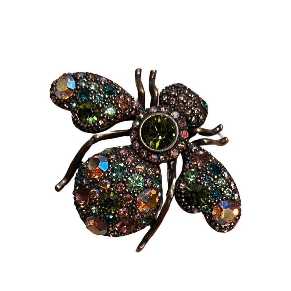 Authentic Joan Rivers Multicolored Stone Brass Bubble Bee Insect Designer Brooch